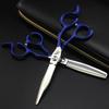 6.0" Blue Notched Handle Hairdressing Scissors - Straight and Serrated Shears for Bangs