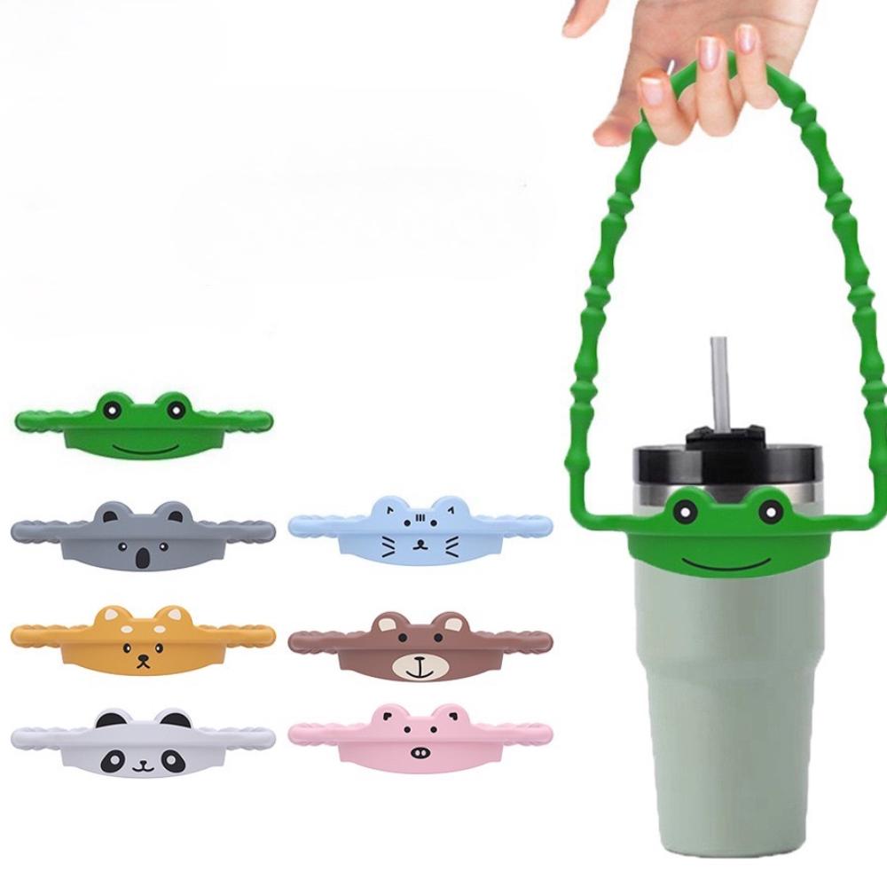 Universal Silicone Cup Sleeve with Cute Cartoon Strap - Adorable & Secure Handle for 7cm Mugs