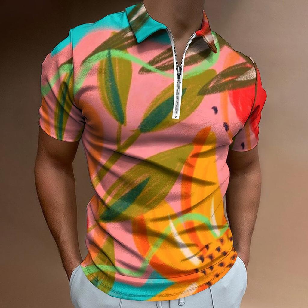 Men's Short Sleeve Striped Polo Shirt, Slim Fit Casual Top for Everyday Wear