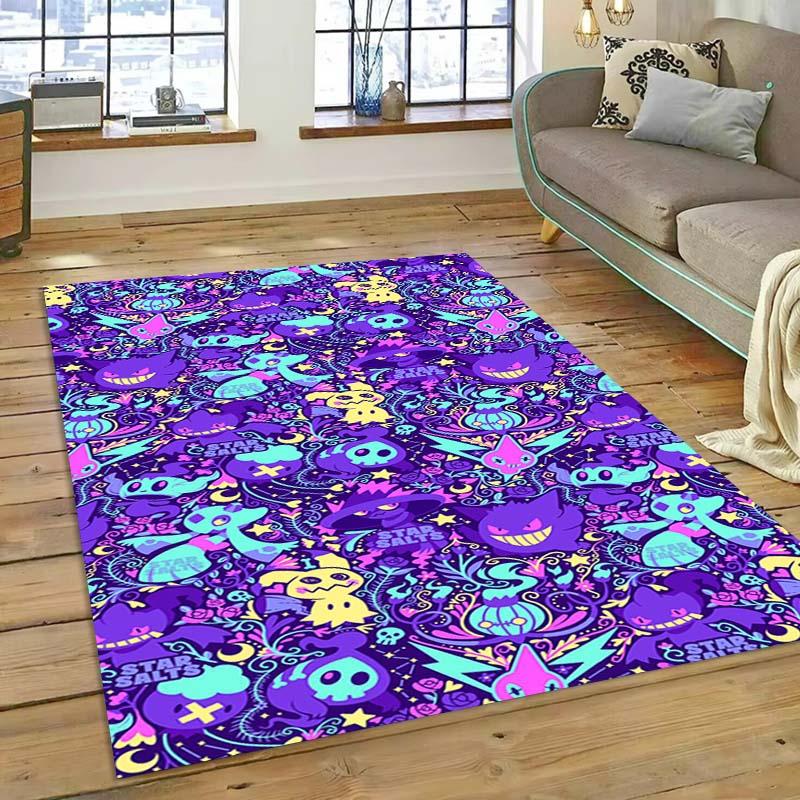 New ModelPokémon Gengar Themed XXL Rug Cool Gengar Patterns with Vivid Colors Dynamic Styles Designs Soft Floor Mat for Bedroom