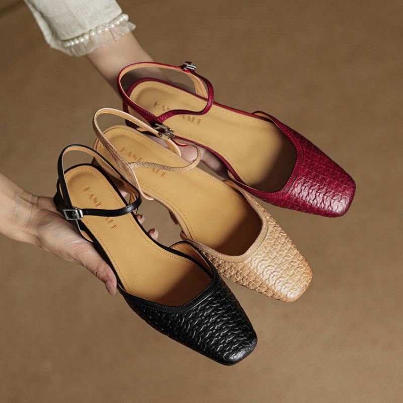 Bequeme Tasche Kopf Rücken leer Sandalen Sommer flache Sandalen gewaschenes Rindsleder einfarbig Rindsehne weiche Sohle große Größe Freizeitsandalen