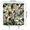 Elegant Floral Stained Glass Shower Curtain - 70.8x70.8In, Machine Washable Polyester, 12 Hooks, Fashion Mosaic Art Bath Decor