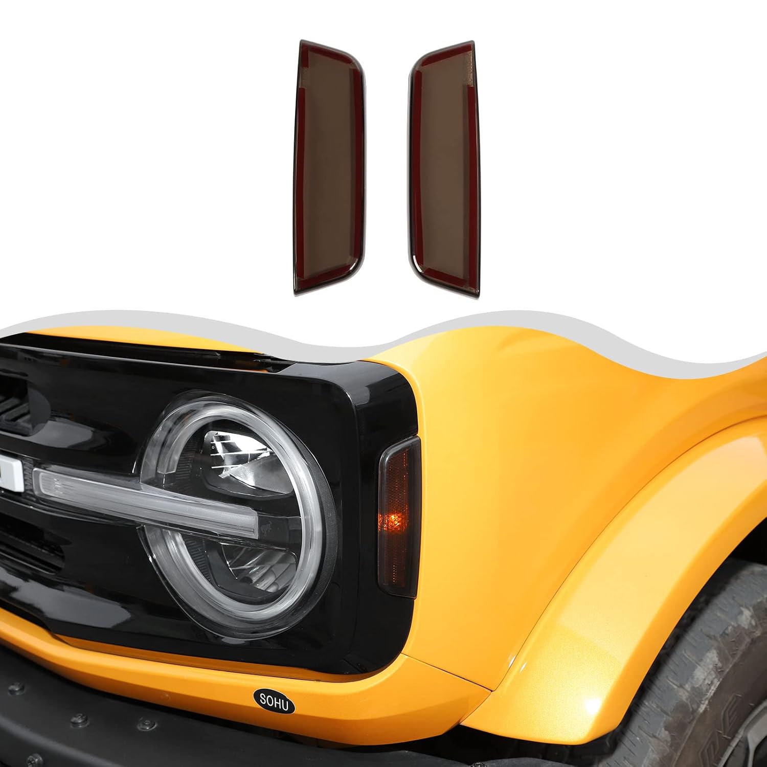 for Ford Bronco Front Turning Lamp Side Warning Lamp Cover Compatible with Ford Bronco 2021 2022 2023 2024 2/4Doors (Smoked A) Smoked A