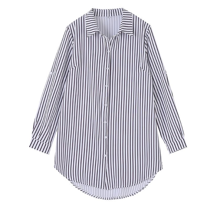 Korean Style Striped Midi Shirt Coat for Women – Spring/Autumn 2025 Collection
