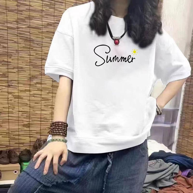 

Women s Loose Fit 100% Cotton Short Sleeve T-Shirt with Slimming Design and Print - Plus Size Trendy Top L [100-120 lbs]