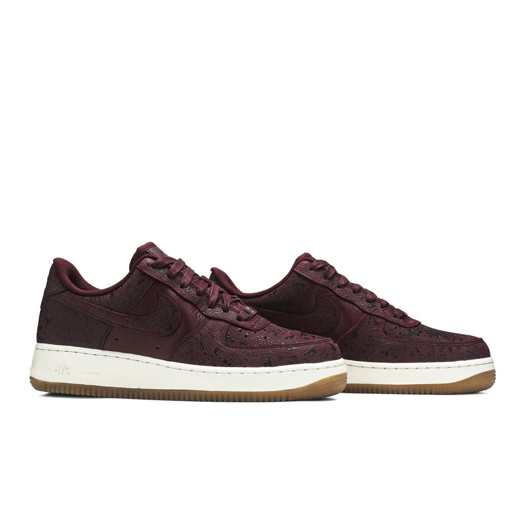Nike Womens Air Force 1 '07 Premium Essential 'Paisley Pack' (women's sizes) night maroon / night maroon-sail Skate Shoes 860532 600