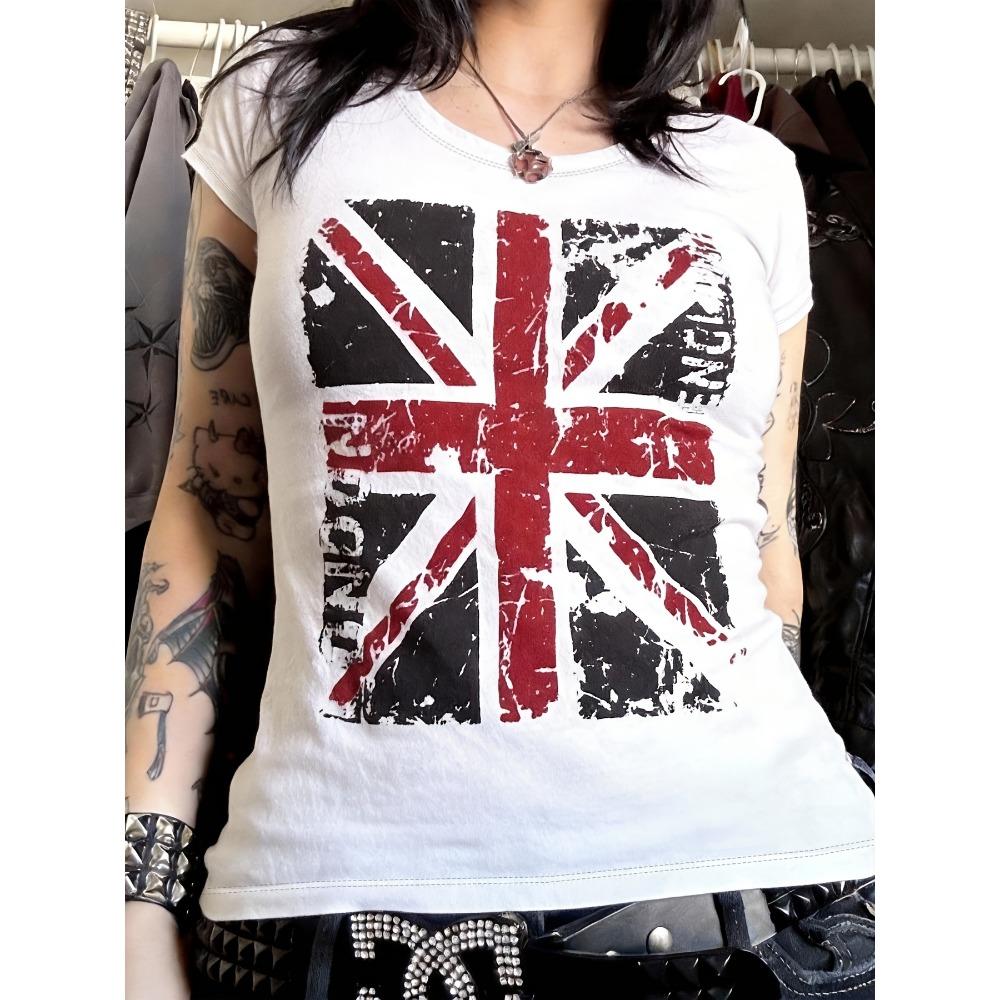 Y2K Gothic Harajuku Style British Flag T-shirt Summer New Item Suitable for Both Men and Women Casual T-shirt S