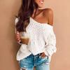Women Tops V-Neck Long Sleeve Pure Color Knitting Tops Soft Stretchy Loose Fit Sweater Spring Autumn Casual Tops