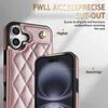 Plush Plaid Card Holder Phone Case for Apple 16 with Lanyard - Full Coverage, Luxury Style