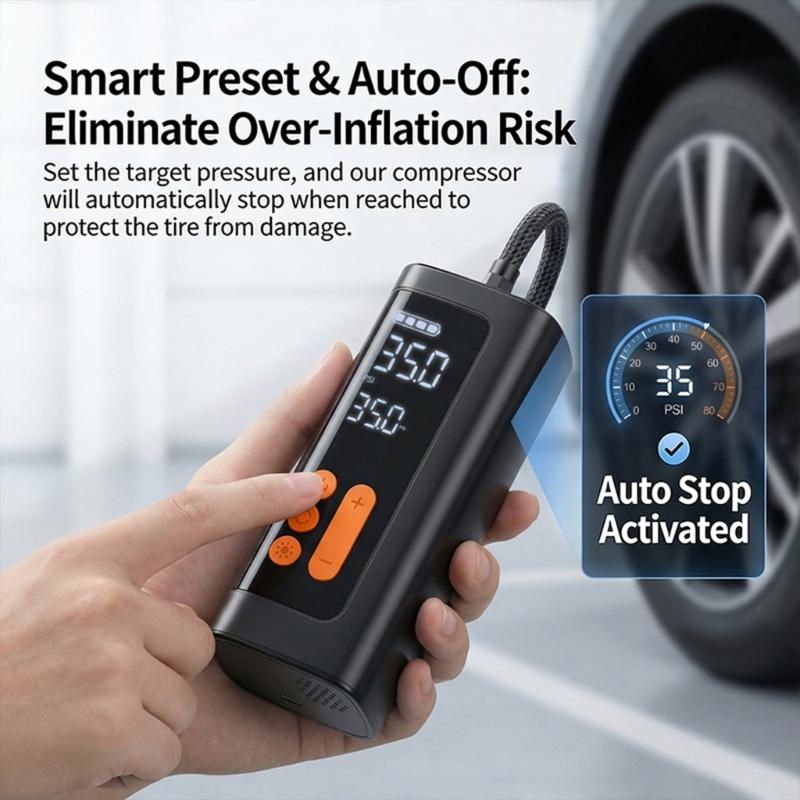 Cordless Tire Inflator With Digital Display 150PSI Rechargeable Battery For Cars Motorcycles Balls Swimming Pool Toys