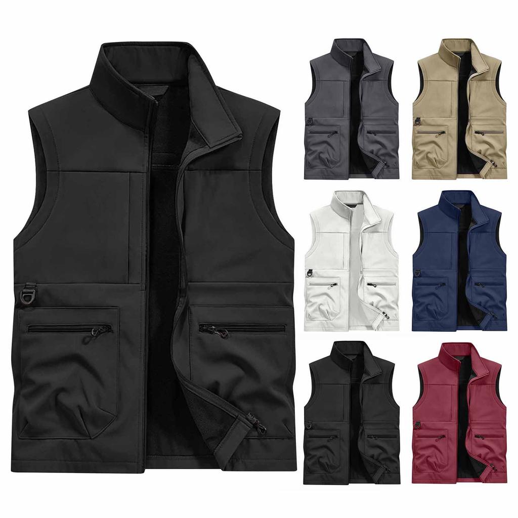 Men's Solid Color Multi Pocket Vest Men's Large Size Outdoor Vest Photography Waistcoat Casual Vest