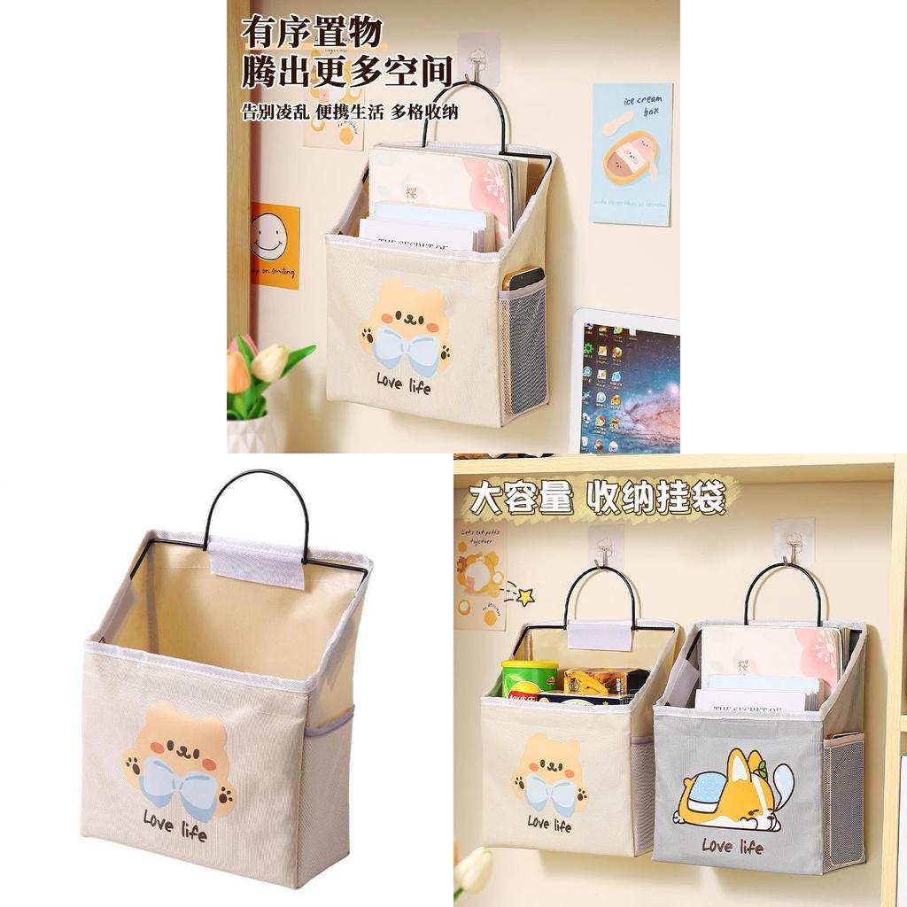 Dorm Room Cotton Fabric Wall Hanging Storage Bag With Multipurpose Pouch For Bedroom Organization