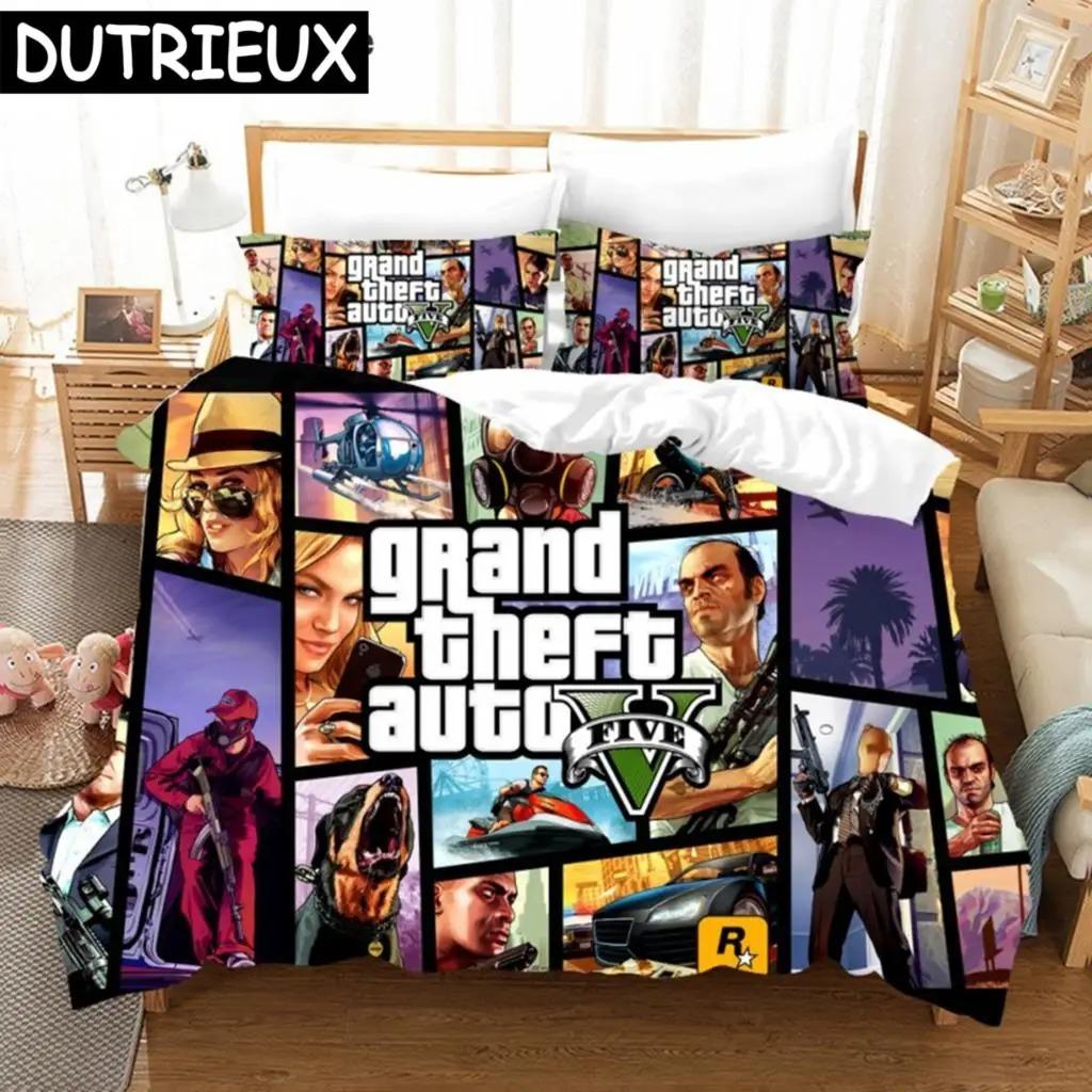 

Комплект постельного белья с принтом игры GTA Grand Theft Auto 5, пододеяльник с рисунком, наволочка Twin Queen King Size, пододеяльник с рисунком аниме, постельное белье EU Single 135x200cm