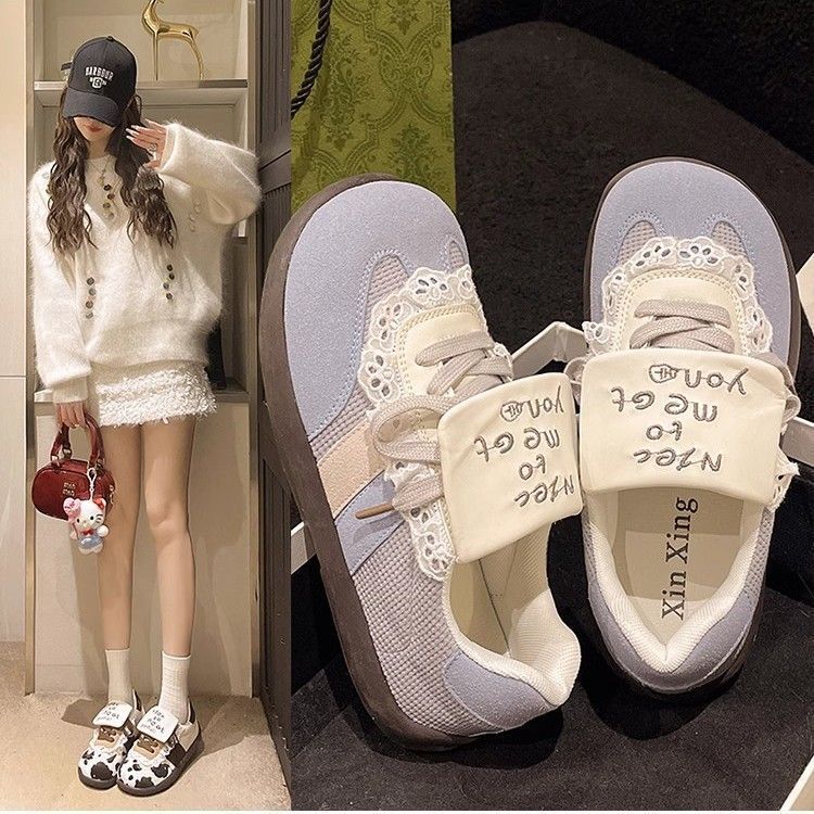 Cute sweet sister puff shoes women 2025 new Internet celebrity explosion flat-bottomed German training shoes retro round head thick baseplate shoes