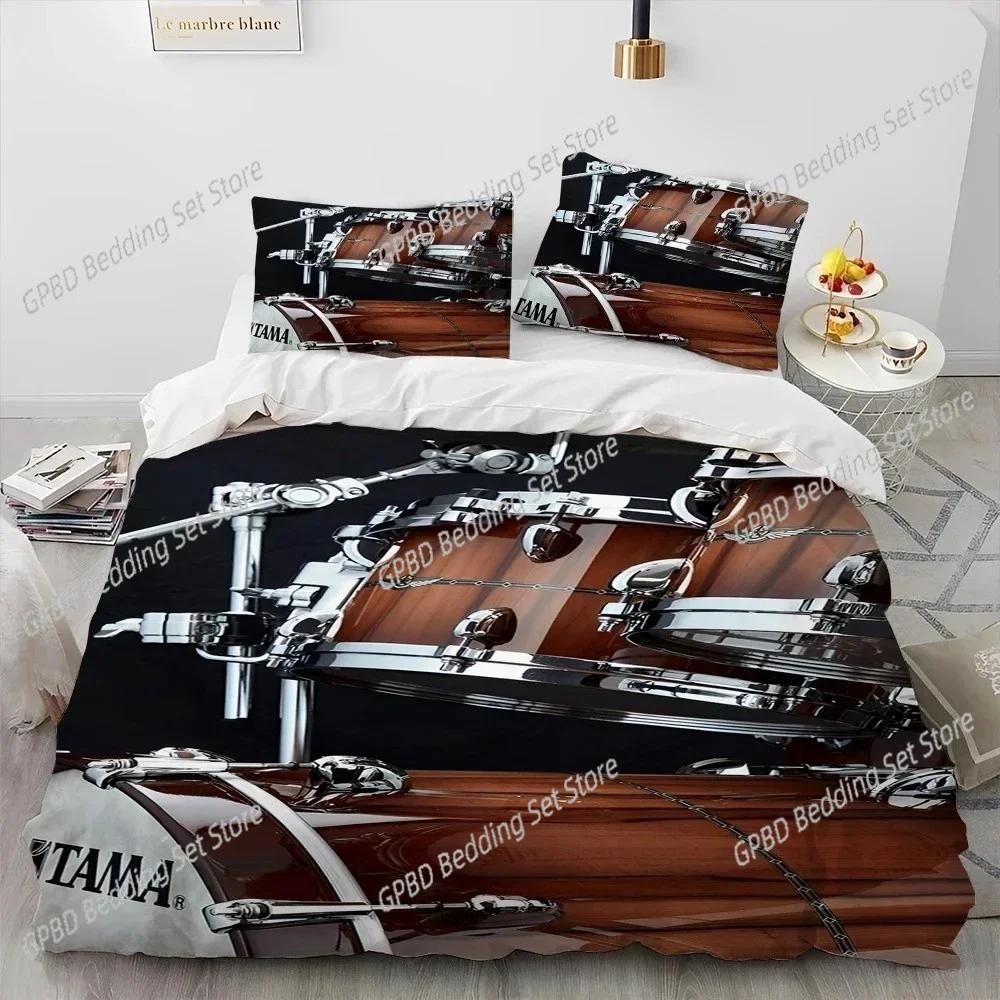 Drum Kit Music Instruments Guitar Bedding Set Duvet Cover Bed Set Quilt Cover Pillowcase Comforter King Queen Size Boys Adult