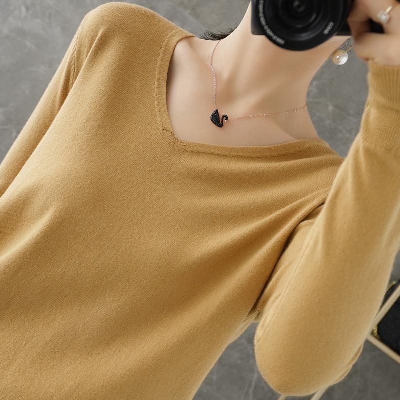 Women's V Neck Long Sleeve Solid Knit Sweater Slim Basic Layering Pullover Jumper