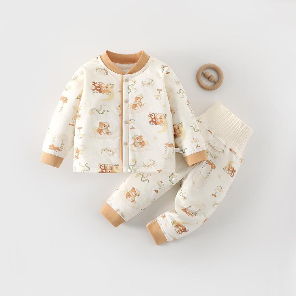 High-Waisted Baby Winter Clothing Set - Padded Two-Piece Cotton Underwear for Autumn/Winter