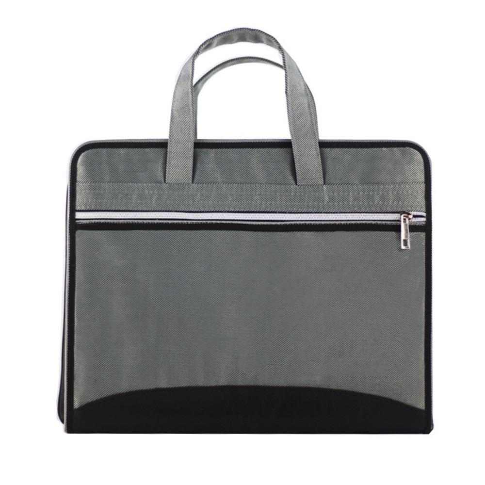 Versatile Canvas A4 Documents File Bag Large Capacity Double Zipper Accordion Folder 12-Layer Business Briefcase серый