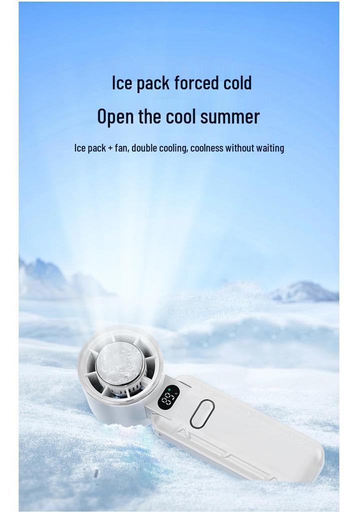 Foldable Portable Handheld Fan with Ice Cooling & Digital Display, High-Speed Turbo Cooling