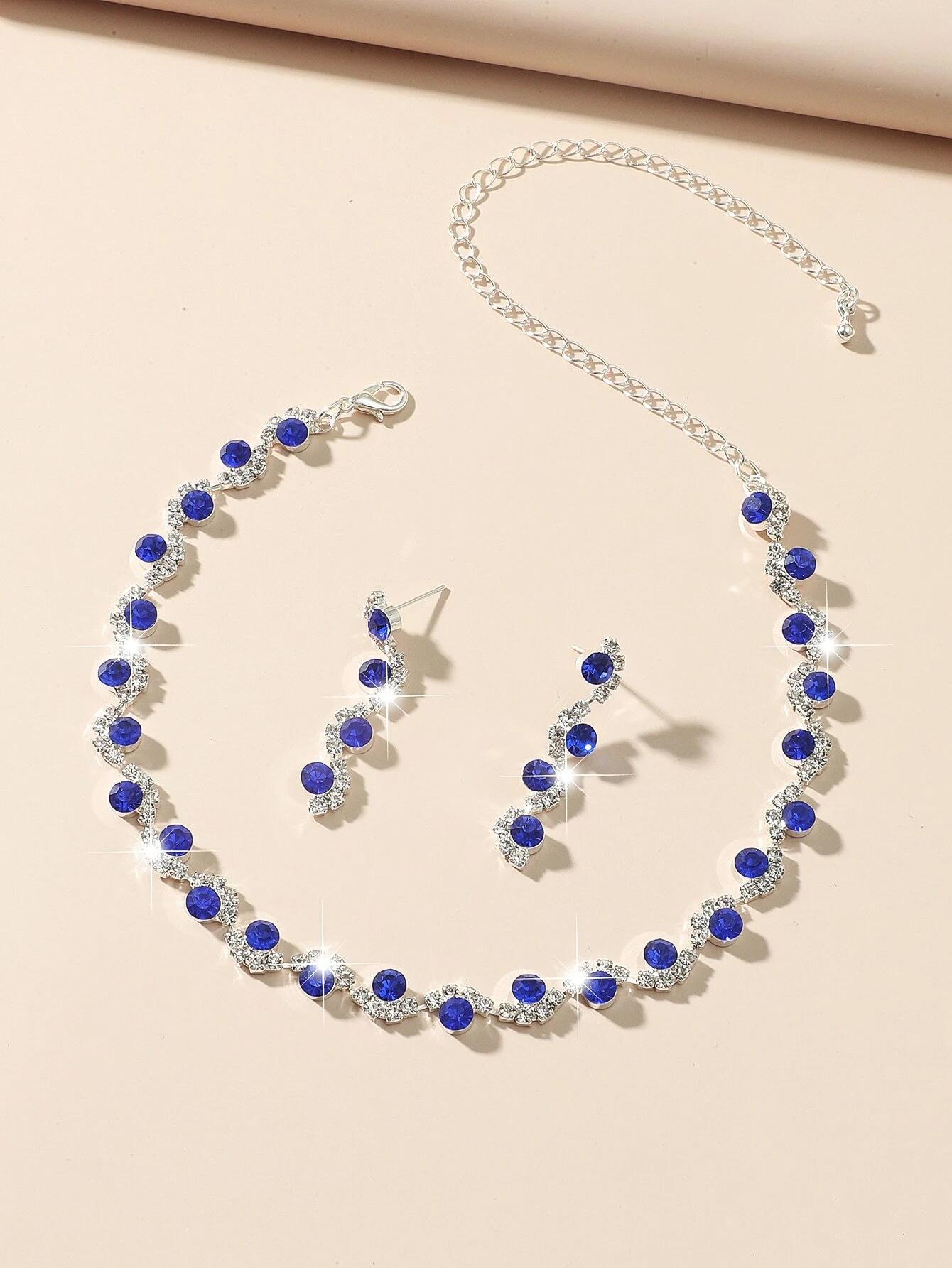 

Модний набір прикрас, намисто, сережки для жінок синій