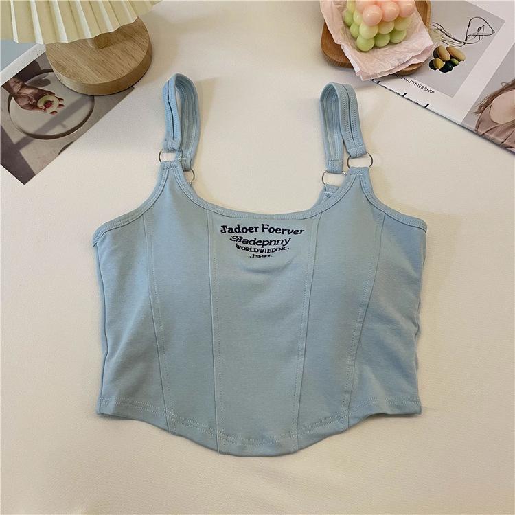 

Spice Girl Suspender Vest with Chest Pad Integrated Fixed Cup Letter Printed Beauty Back Underwear Inside Chest Wrap Bottom Top One size fits all синій