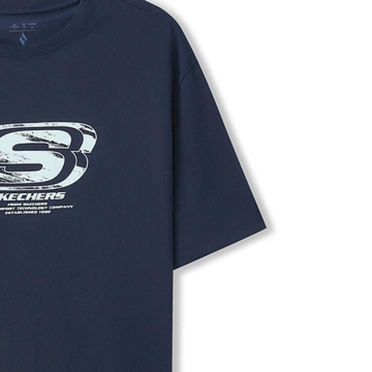 Skechers Soft Comfortable Fashionable Versatile Short Sleeve T-Shirt Unisex Tops Navy-Blue L225U153-002Z