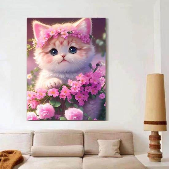 1 ensemble de peinture de strass de chat de dessin animé avec outils de perçage de toile, perceuse complète 5D, artisanat de bricolage, Kit de décoration de dessin artistique en strass pour débutants et adultes