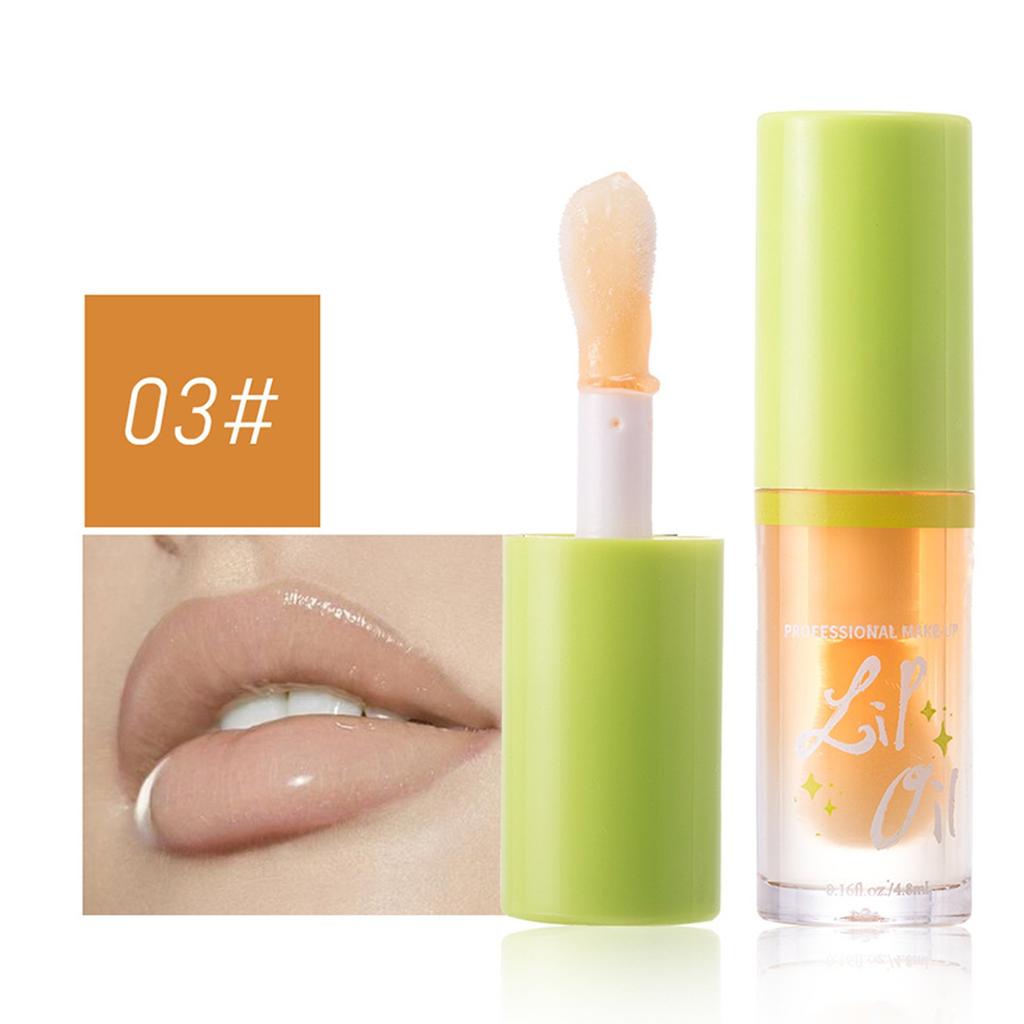 Moisturizing Lip Oil Set 4 Tablets, Large Brush Head Moisturizing Lip Gloss Gloss Transparent Mirror Moisturizing Cantaloupe Lip Oil 4.8ML*4