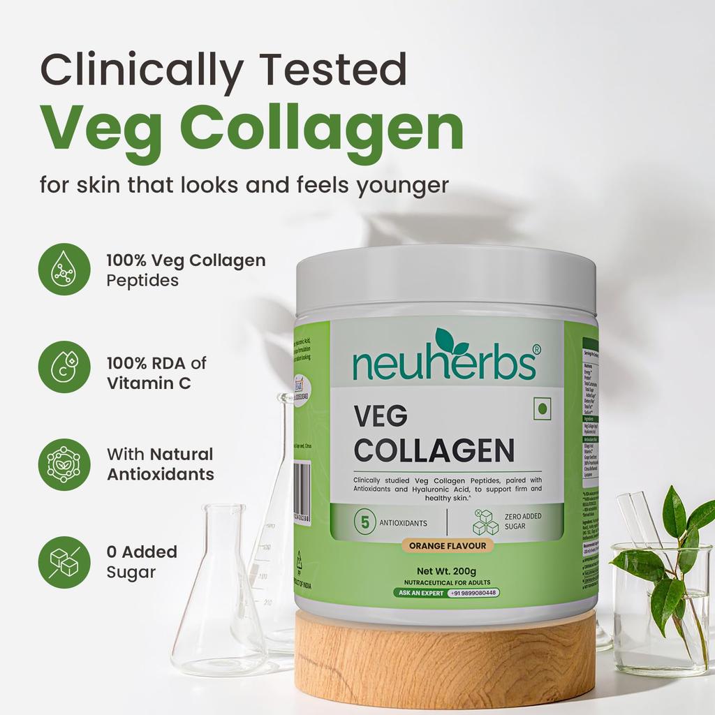 Neuherbs Veg Collagen Supplement Powder Orange Flavour For Youthful Glowing Skin Elasticity Hydration 200 g Pack Of 1