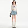 2025 Summer Women's Light Blue Pleated Denim Mini Skirt - High-Waisted, Hip-Hugging A-Line Workwear
