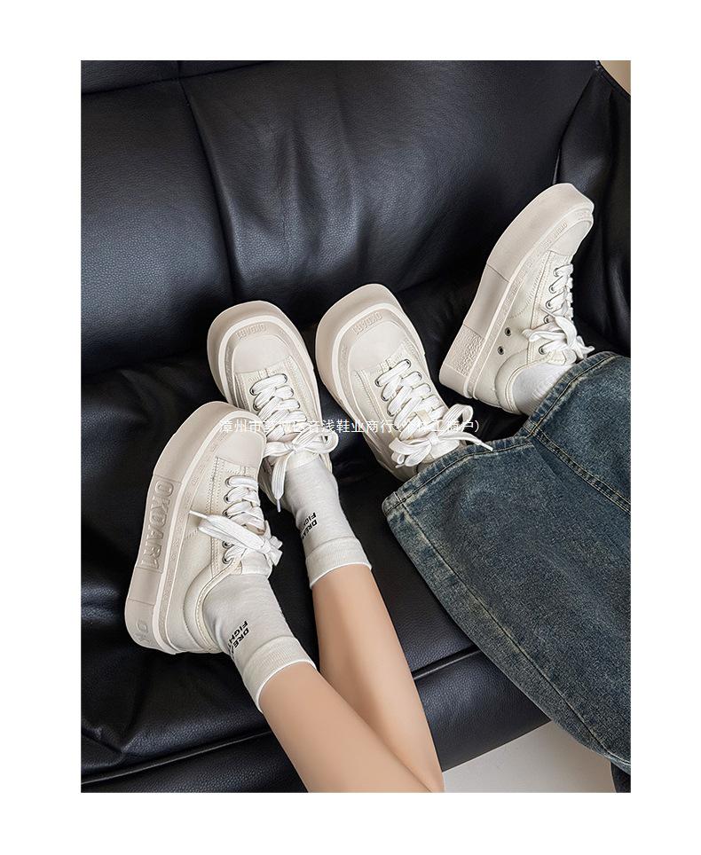 Fan Chengcheng Style: Square Toe Thick Sole Canvas Shoes - Unisex Casual Height-Increasing Sneakers