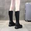 Damen Reitstil Plateau Kniehohe Stiefel Verborgener Keilabsatz 10CM Absatz Klobige Sohle Motorrad Lange Winterstiefel