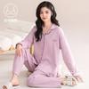 Pure cotton pajamas women's spring and autumn models with chest pads cardigan long sleeves fresh solid color large size loose loungewear autumn set
