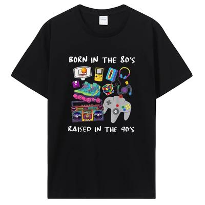 Född på 80-talet Uppvuxen på 90-talet T-shirt Retrostil 80-tal 90-tal Grafiska tröjor Hobby Älskare Vintage Outfit Coola festkläder