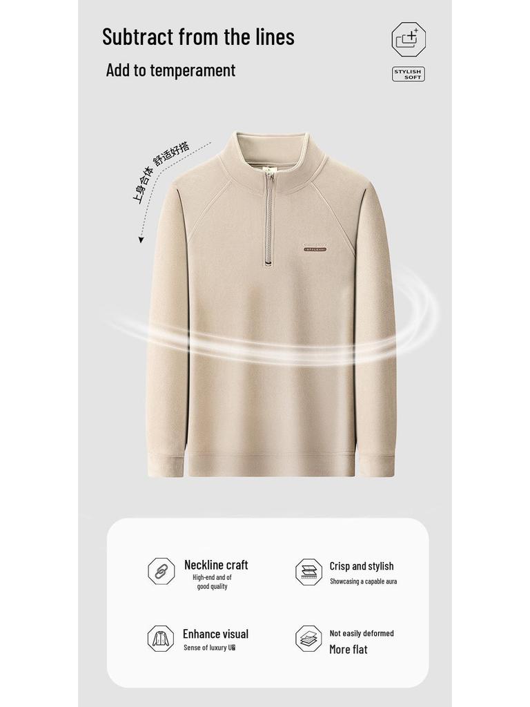 Men's Casual Winter Fleece Half-Zip Stand Collar Hoodie