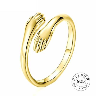 Trendy Gold Ring Opening Fine Jewelry Resizable 925 Sterling Silver Ring Antique Rings Hands Hug Shaped Loop for Women Girl Kofo