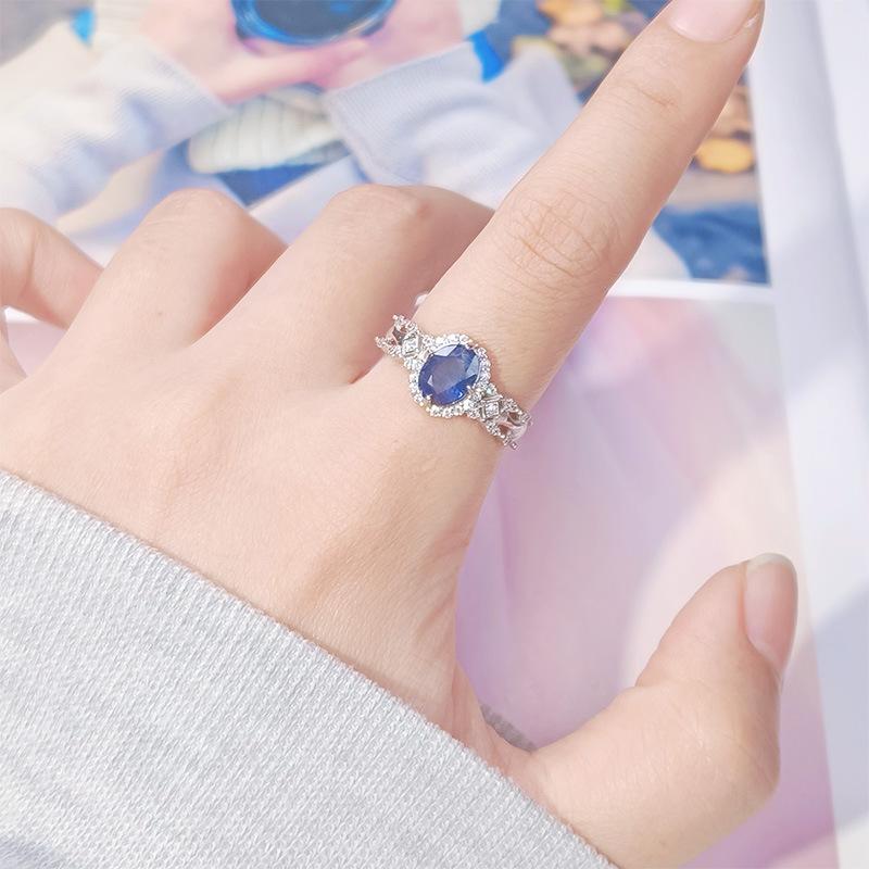 S925 Sterling Silver Natural Sapphire Ring Female Pigeon Egg Gemstone Index Finger Ring Colored Treasure
