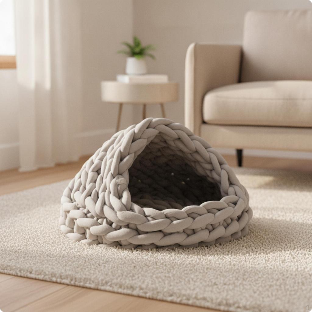 Casa Casetta Letto per Animali Domestici Intrecciata a Mano Nido per Gatti Grotta a Maglia Grossa per Gatti, Piccoli Animali Domestici, Interno, Soggiorno