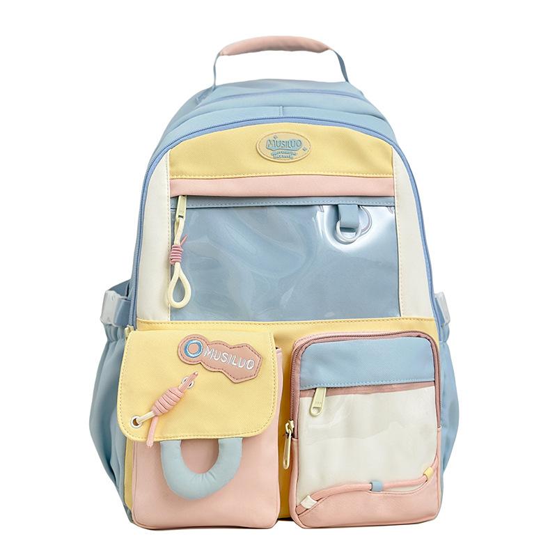 Junior high school student schoolbag college wind large capacity female contrasting color design small fresh backpack cute girl backpack pain bag