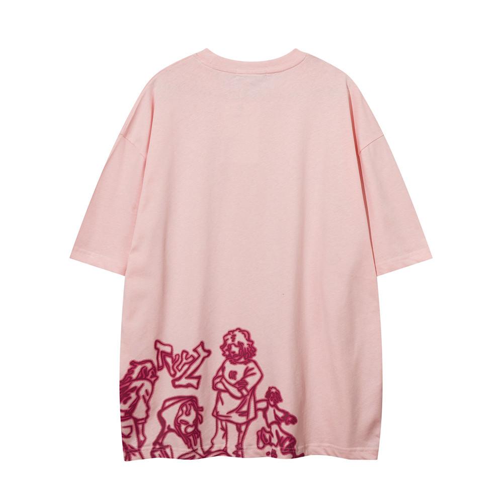 Letní Kreslený Styl Skica Tištěné Tričko s Krátkým Rukávem Pánské China-Chic Ležérní Prodyšné Tričko s Pětinovým Rukávem Bavlněné Tričko