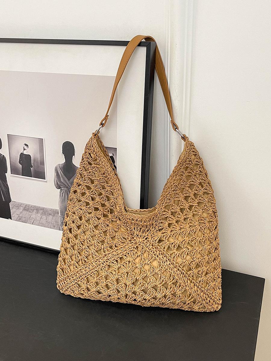 

Летняя плетеная сумка из соломы, женская новая пляжная сумка-тоут с прорезями для отпуска на море, плетеная овощная корзина, сумка на плечо хаки