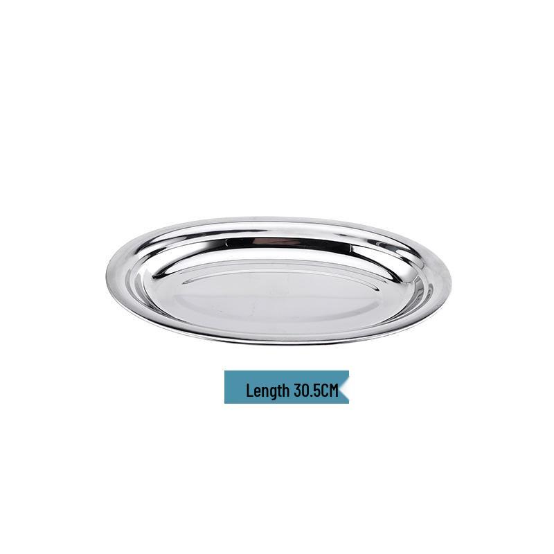 304 Stainless Steel Deep Oval Fish Plate: Thickened Egg-Shaped Dish for Steaming, BBQ & More. Ideal for Home Dining.