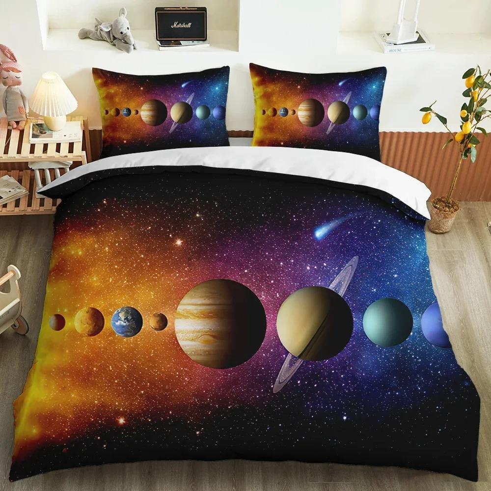 Galaxy Universe King Queen Duvet Cover Planet Outer Space Bedding Set Solar System Comforter Cover Sky Polyester Quilt Cover