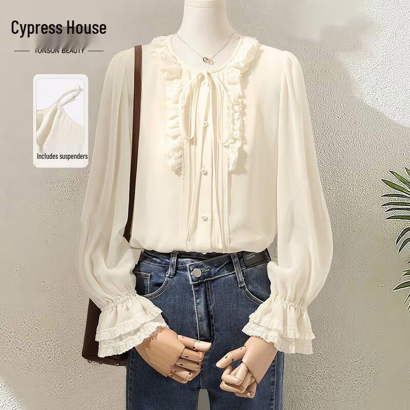 Women s Elegant Spliced Pullover Blouse L абрикосовый