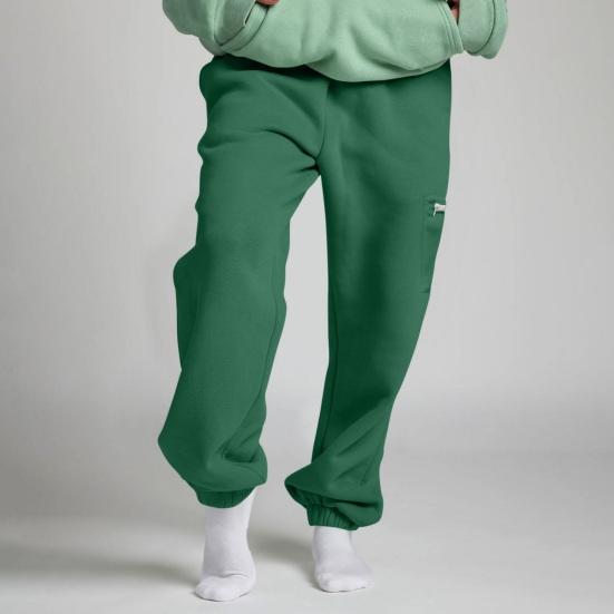 Women Sweatpants Elastic Waist Wide-Leg Casual Trousers with Pockets Solid Color Thickened Plush Lining Sport Sweatpants