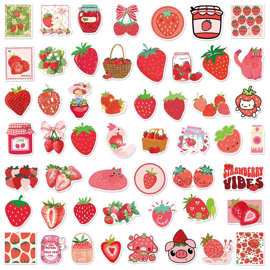 50Pcs Kawaii Strawberry Stickers DIY Stickers Scrapbooking Phone Luggage Skateboard Vinyl Waterproof Graffiti Decals