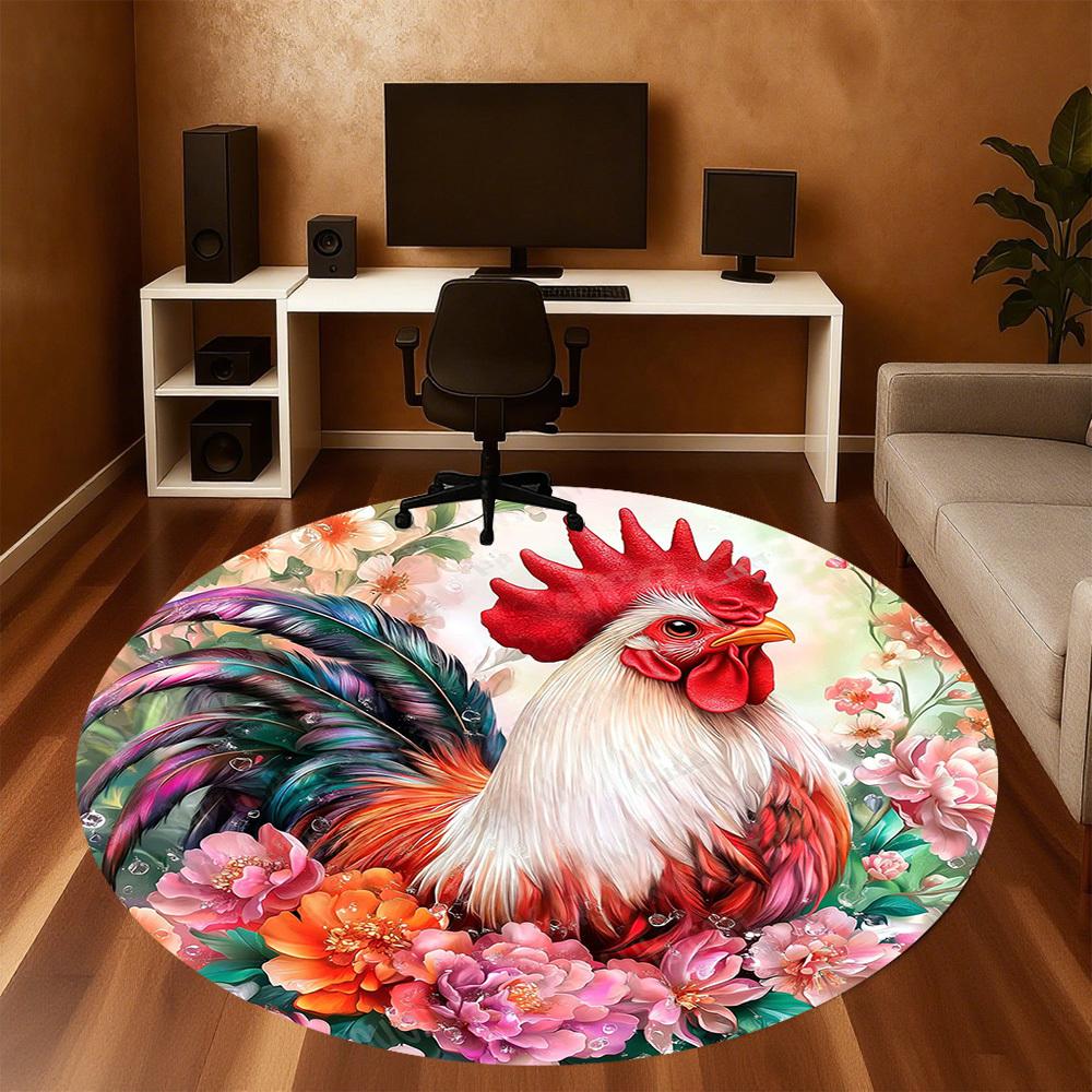 1PC rooster flowers Office Round Area Rug, Under Office Chairs Bedroom Living Room Home Decor, Carpet for Office -1110109