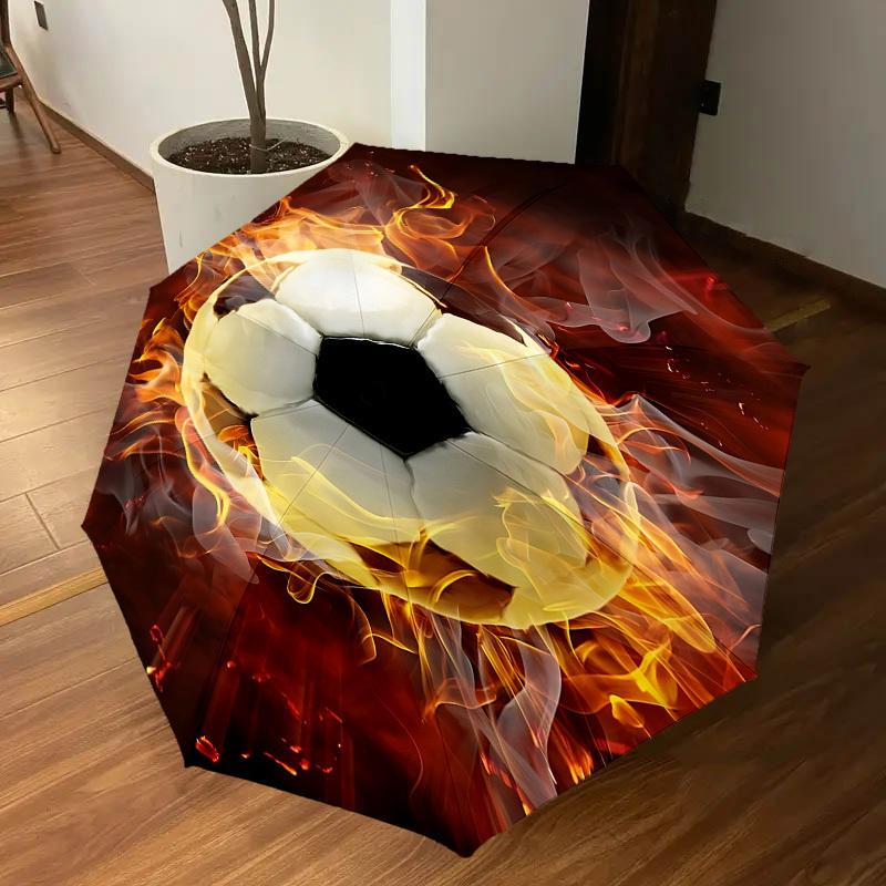 1 Stück Fußball, Feuer Automatisches Öffnen/Schließen Regenschirm mit Winddicht, 8-Rippen Stabiles Dach, Langlebige Rippen, Modisches Design1325A