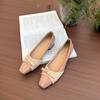 Gentle bow thick heel single shoes women's new square head color matching grandma ladyshoes