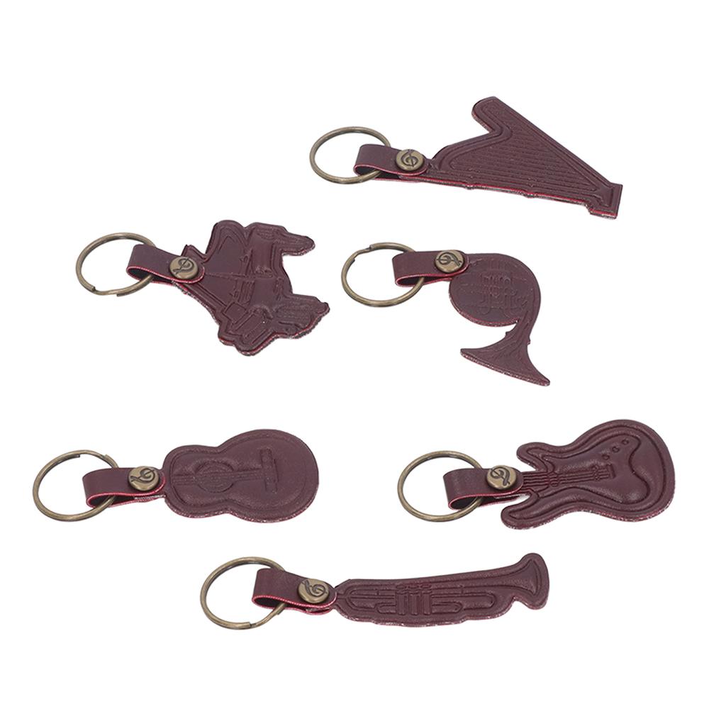 7PCS Cowhide Musical Instrument Keychains Mini Guitar Violin Horn Bass Piano Harp Keyring Set